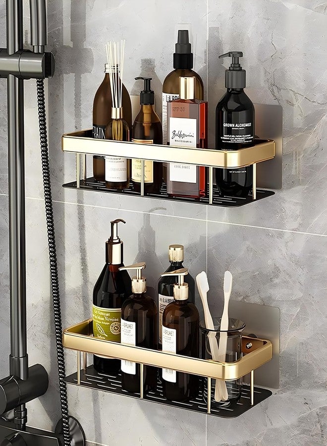 ZEYFLEEB Bathroom Accessories - Multipurpose Aluminium Bathroom Shelf for Wall, Self-Adhesive Wall Mounted Bathroom Organiser Without Drill (2, Bathroom Shelf - Gold) - Image 1